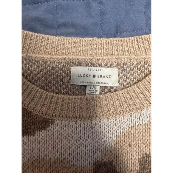 Lucky Brand womens Sweater tan camo crew neck soft oull over size large #1031 - Picture 5 of 5